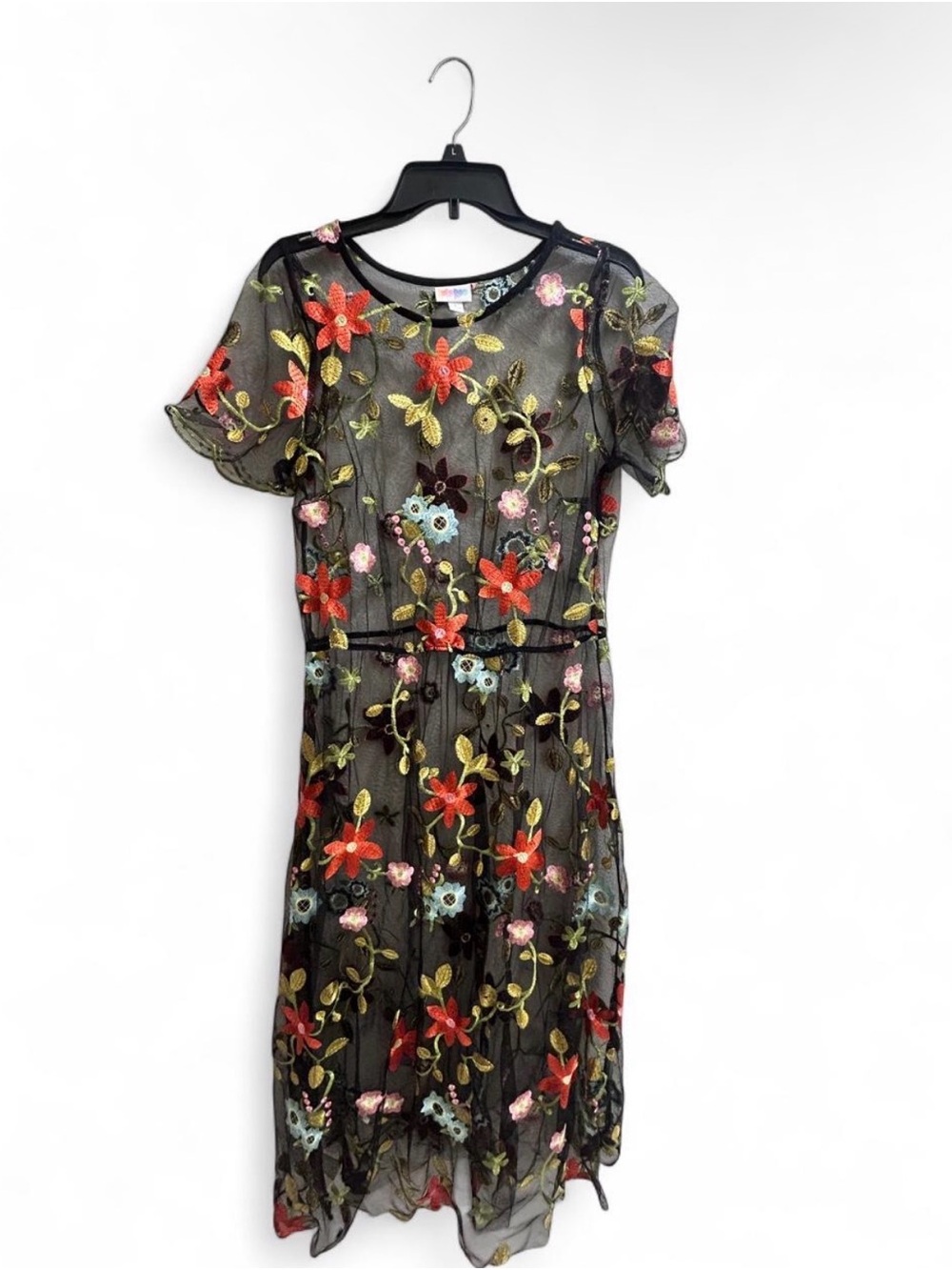 LuLaRoe Black Maxi Dress with Red & Green Floral Embroidery
